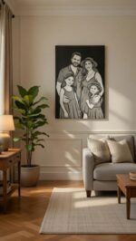 Portret Personalizat Alb-Negru cu Sclipici - imagine 2